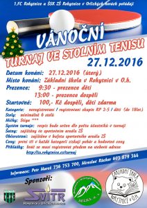 Vánoční turnaj ve stolním tenise v Rokytnici v Orlických horách